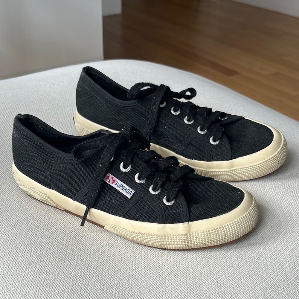 Superga Black Canvas Lace-Up Sneakers